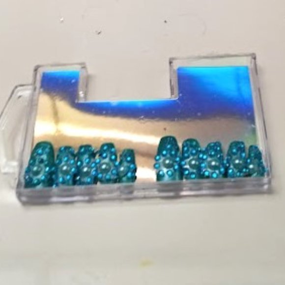 Custom Gel Press on Nails Handmade 10 pc set LONG Full Bling Gemstone TEAL - Picture 2 of 2